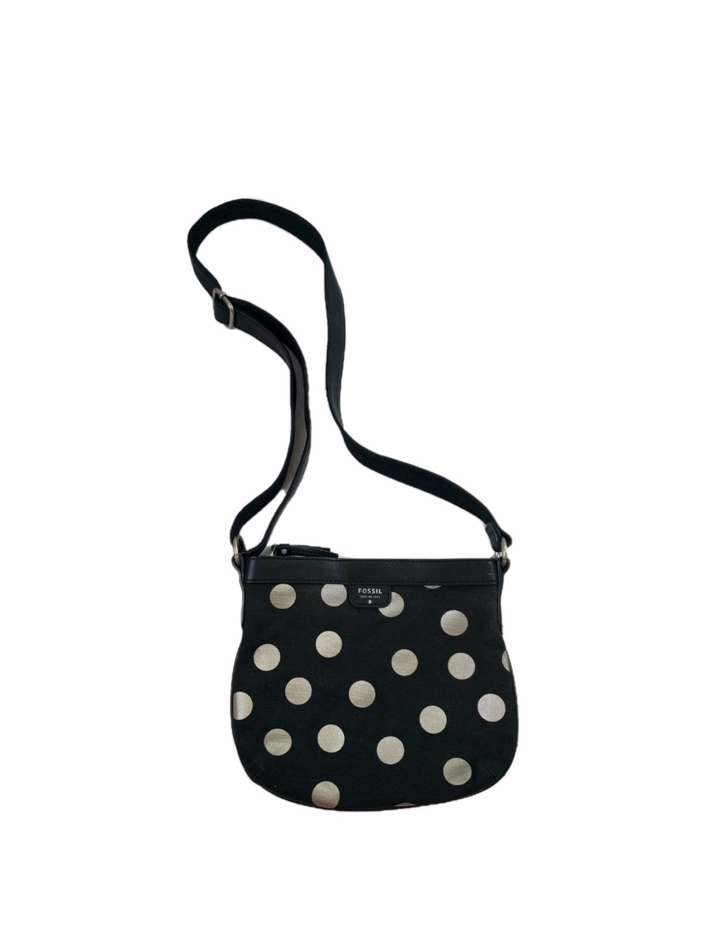 Fossil Black Crossbody Bag with Cream Polka Dots